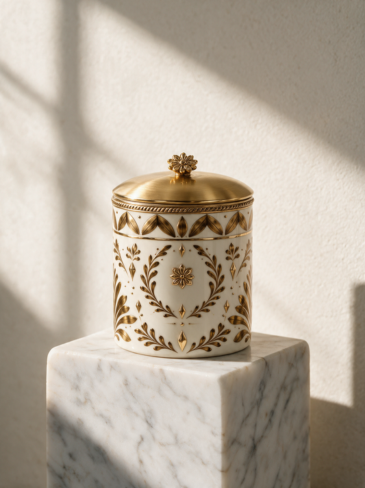 Vanilla Amber — Classic Lidded Jar — Blanc & Or (2)