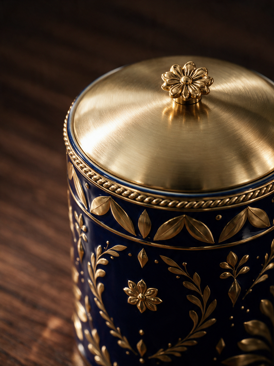 Tabac Vétiver — Classic Lidded Jar — Marine & Or (2)
